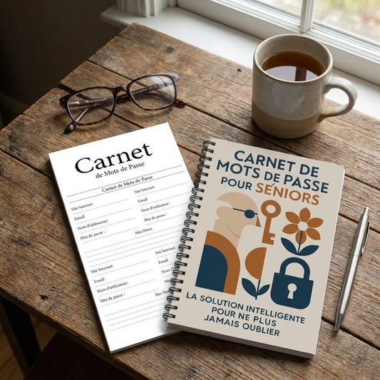 Carnet de mots de passe pour seniors avec reliure spirale, design lisible et pratique pour organiser les identifiants