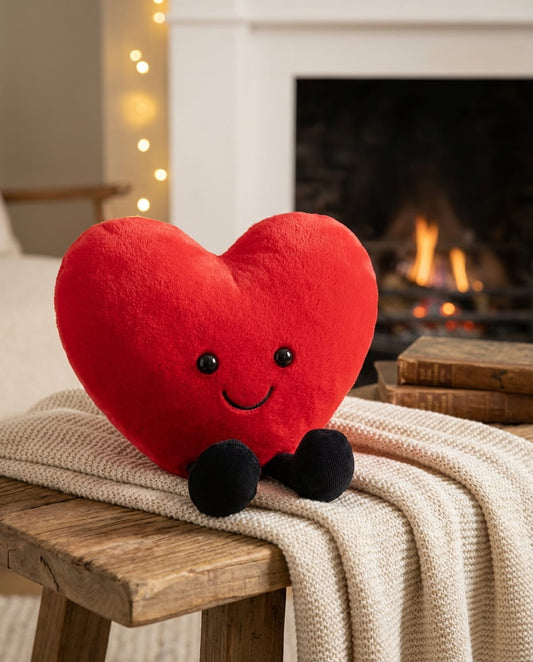 peluche coeur rouge sourire mignon