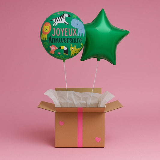 Box Ballons Joyeux Anniversaire Jungle - Lune de cœur