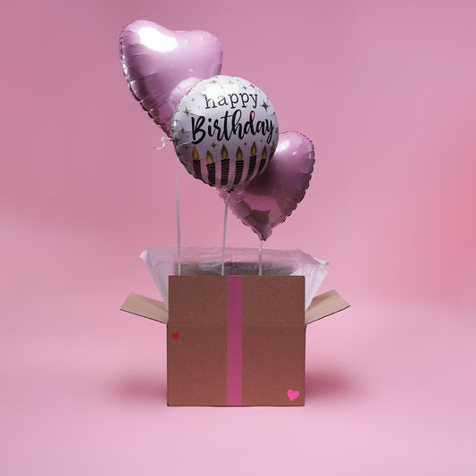 Box 2 Ballons Cœurs Roses & Happy Birthday - Lune de cœur
