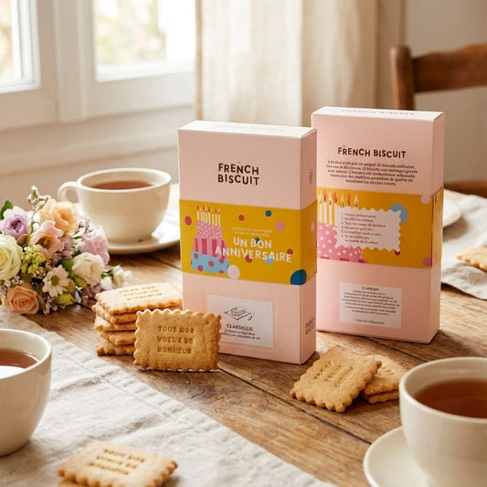 Détail biscuit anniversaire personnalisé avec décoration colorée