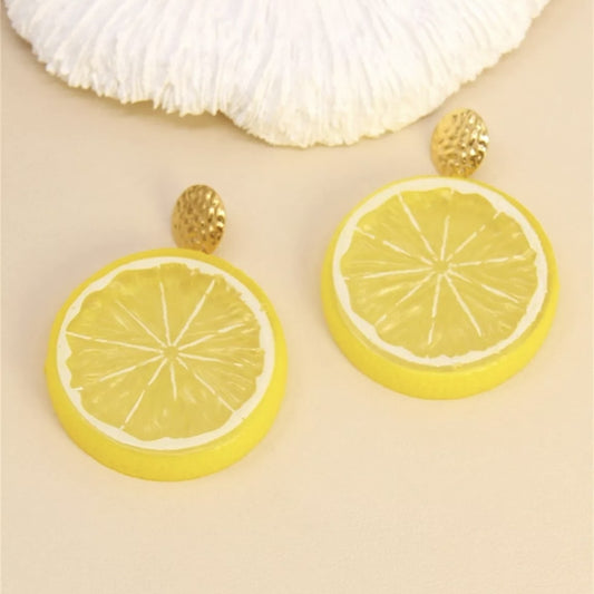 Boucles d’oreilles tranche de citron jaune – bijou fantaisie fruité et estival