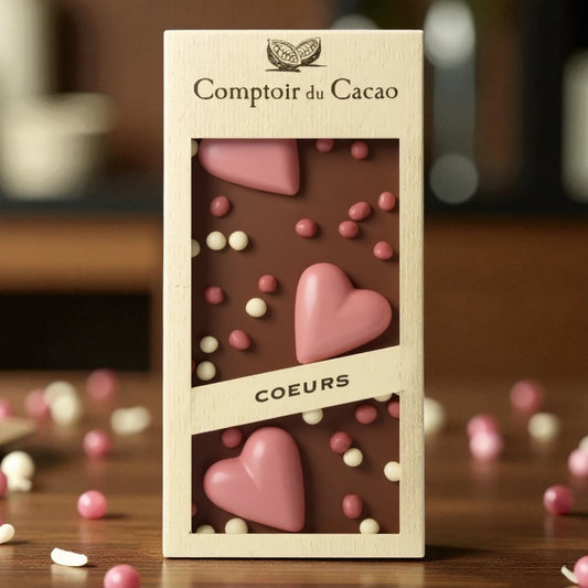 Tablette “Cœurs” présentée en coffret cadeau – Chocolaterie artisanale Lune de Cœur