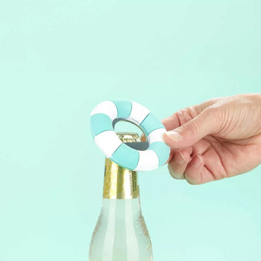 Décapsuleur flottant turquoise plastique et métal Lune de cœur