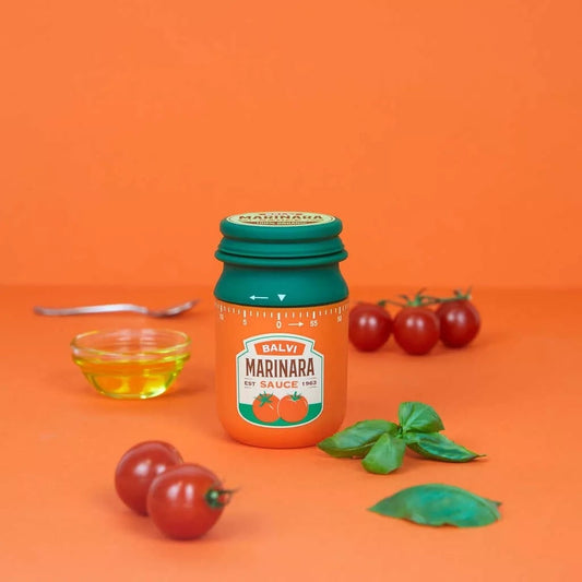 Minuteur de cuisine rétro Balvi en forme de pot de sauce tomate rouge