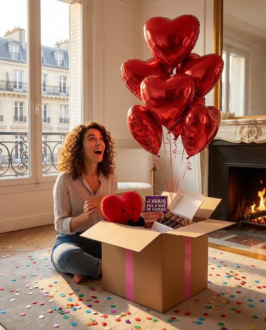 Box ballon anniversaire Lune de Coeur - ballon helium surprise livre a domicile