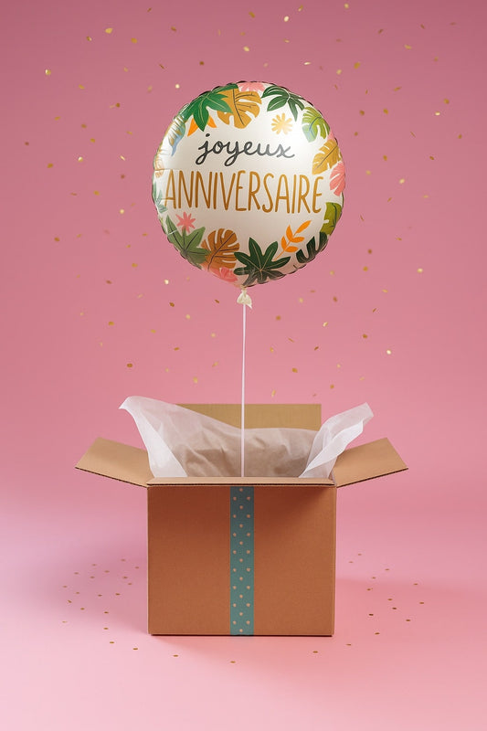 Ballon tropical coloré dans une box surprise Lune de Cœur – cadeau d’anniversaire à envoyer à distance