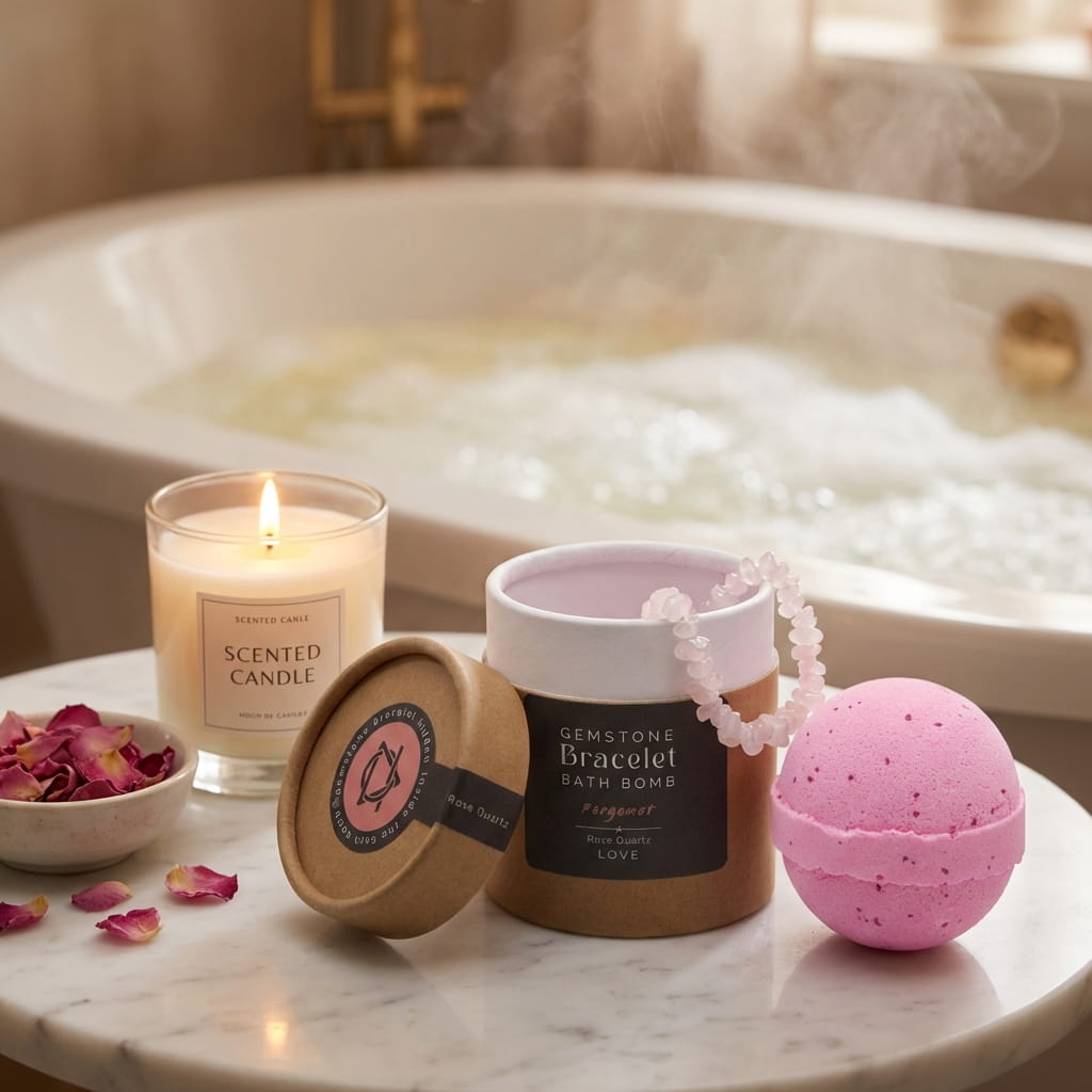 Bombe de bain surprise avec bracelet caché à l’intérieur – quartz rose