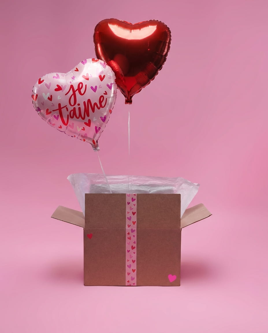 Box Double Ballon Cœur – “Je t’aime” & Cœur Rouge - Lune de cœur 
