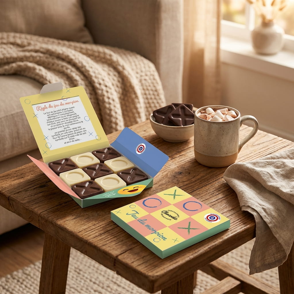 Coffret du Jeu Morpion en Chocolat artisanal – Cadeau original gourmand
