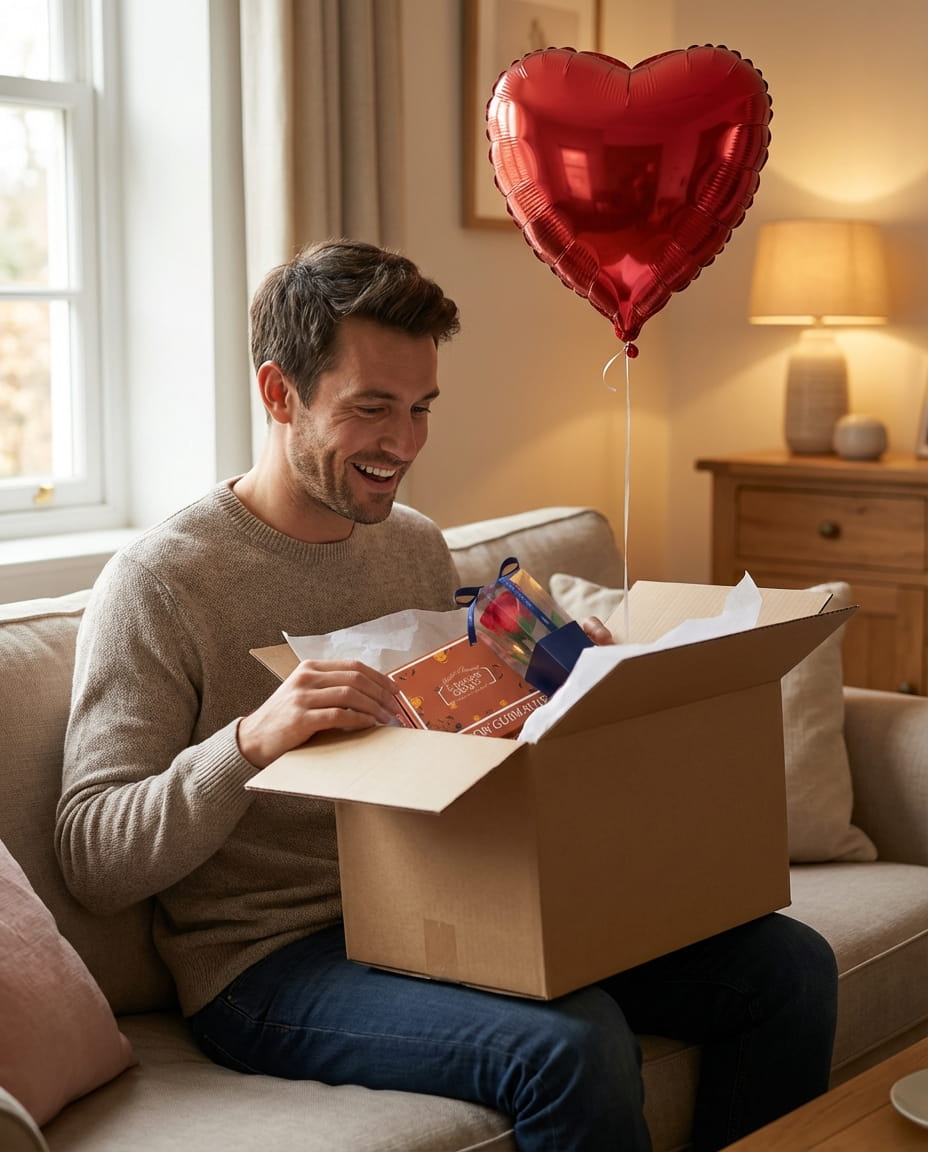 Réaction surprise ouverture box ballon cœur rouge cadeau