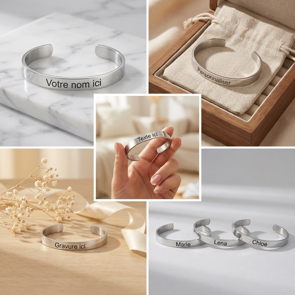 Bracelet Personnalisé – Gravure Prénom, Date ou Message