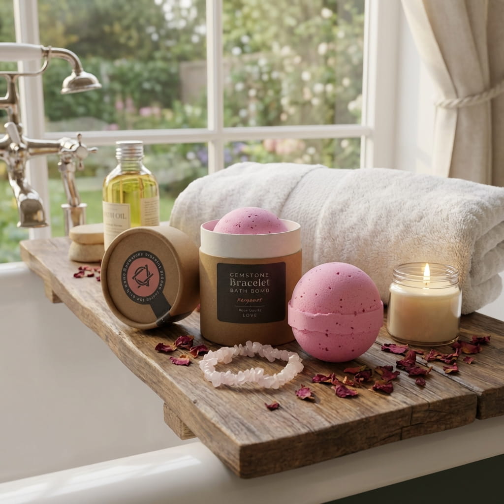 Bracelet en quartz rose dans une bombe de bain – idée cadeau originale