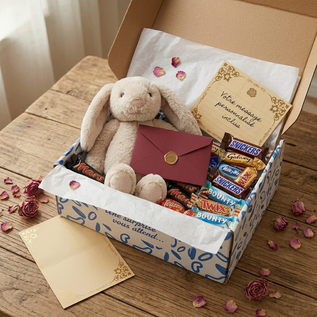 Box Peluche & Chocolats — Coffret Surprise Personnalisé - Lune de cœur 