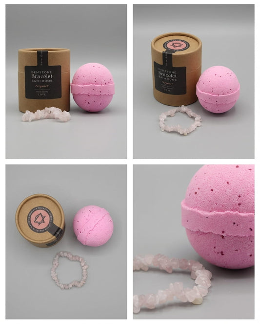 Bracelet en quartz rose dans une bombe de bain – idée cadeau originale- Lune de coeur