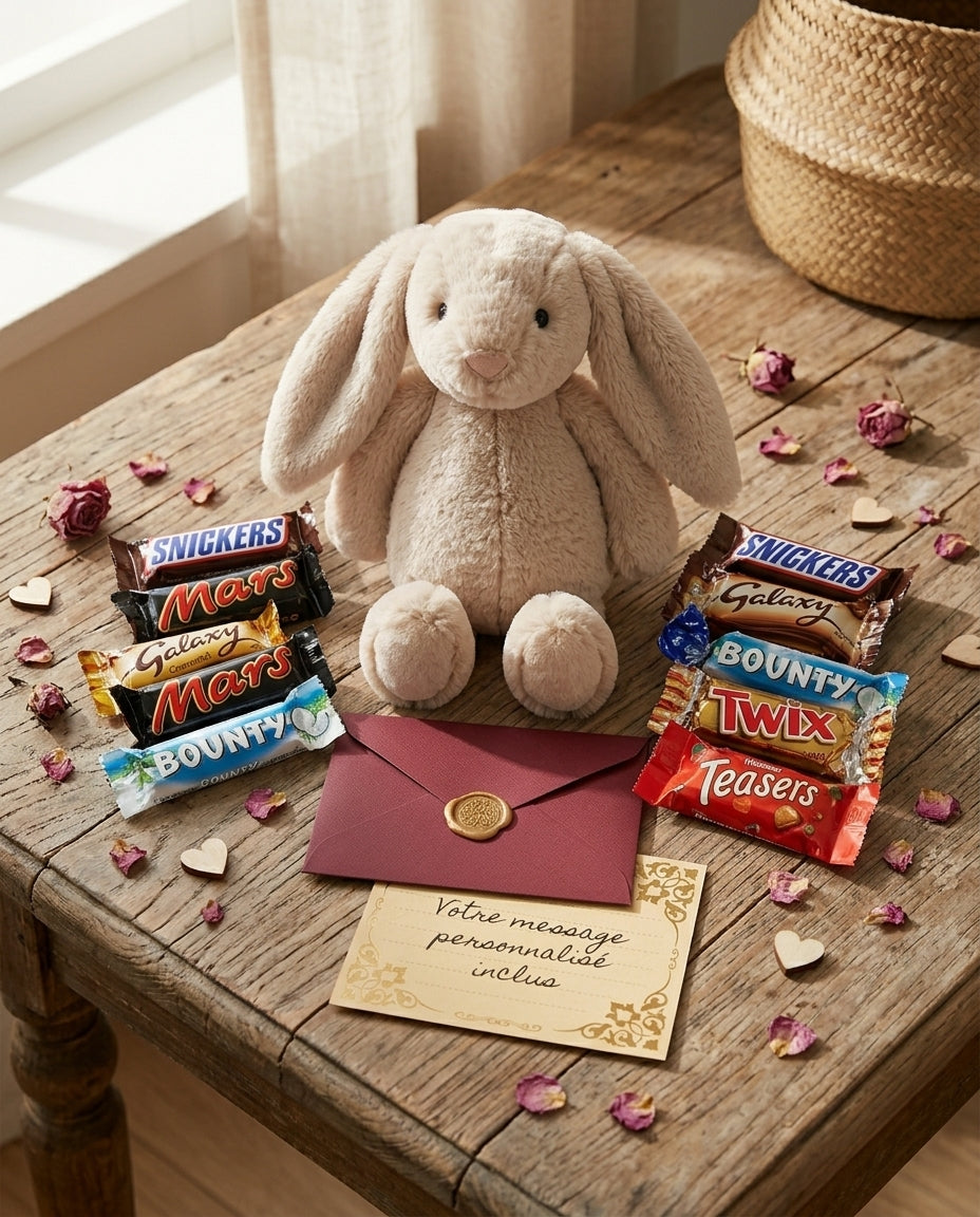 Box Peluche & Chocolats — Coffret Surprise Personnalisé - Lune de cœur 