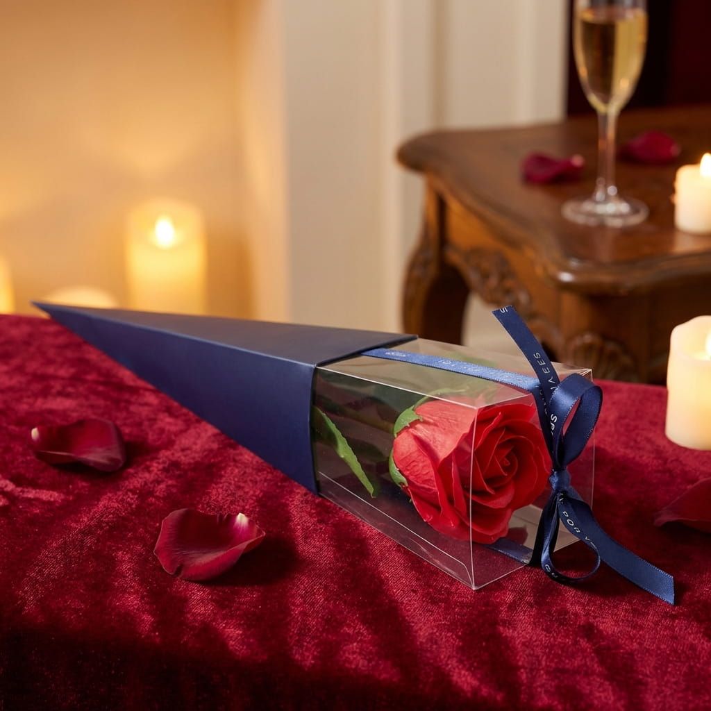 Rose éternelle en savon dans étui cadeau – fleur de bain parfumée