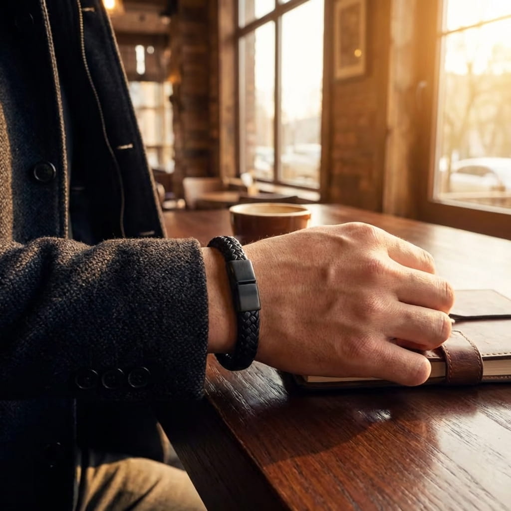 fermoir magnétique bracelet cuir noir homme