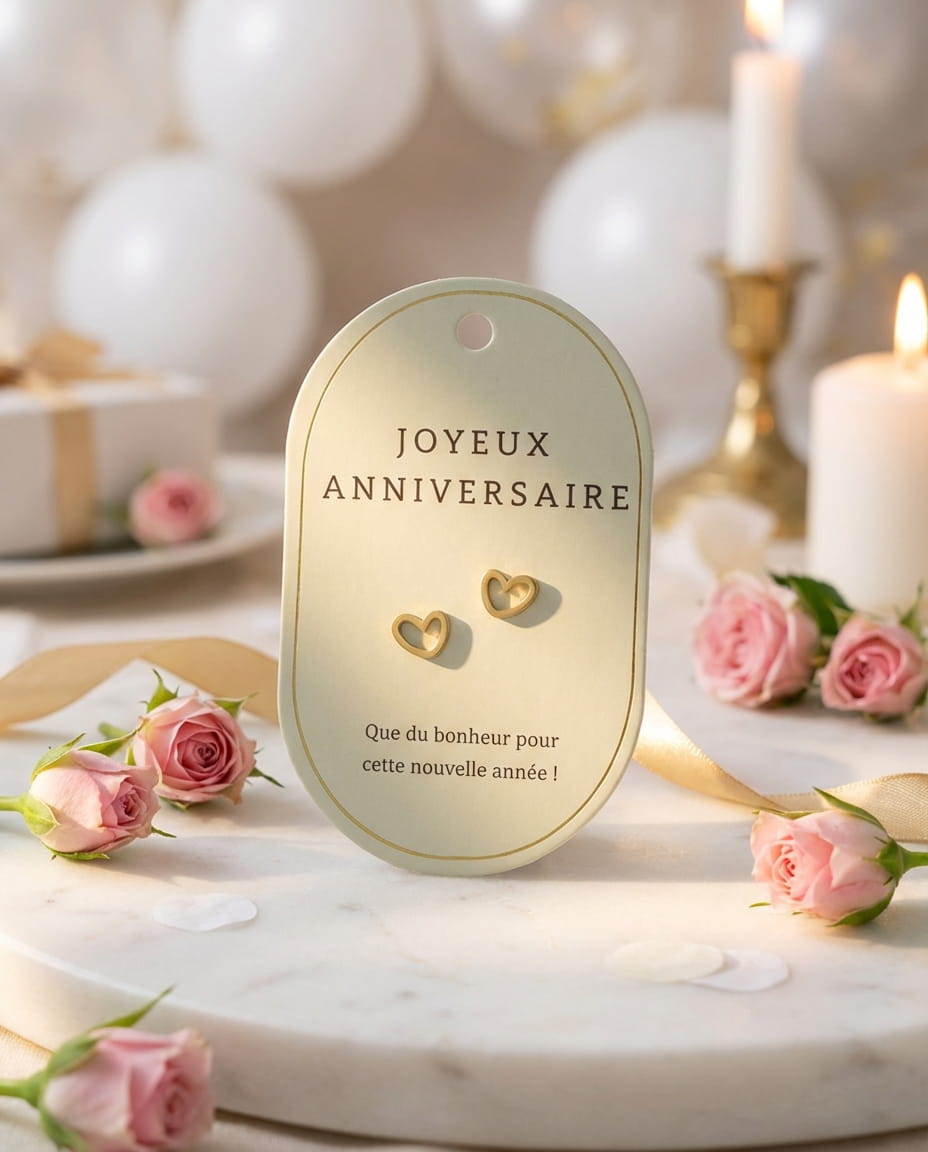 boucles coeur or dans box cadeau anniversaire