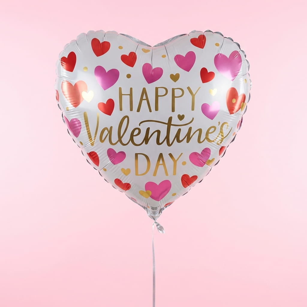 Coffret cadeau surprise Saint-Valentin avec ballon cœur, message et gourmandises