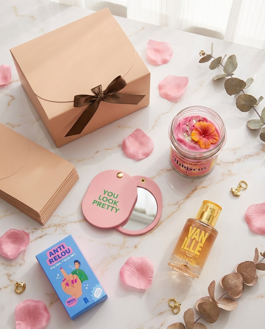 Box cadeau "Douceur & Audace" parfum bougie miroir et surprise
