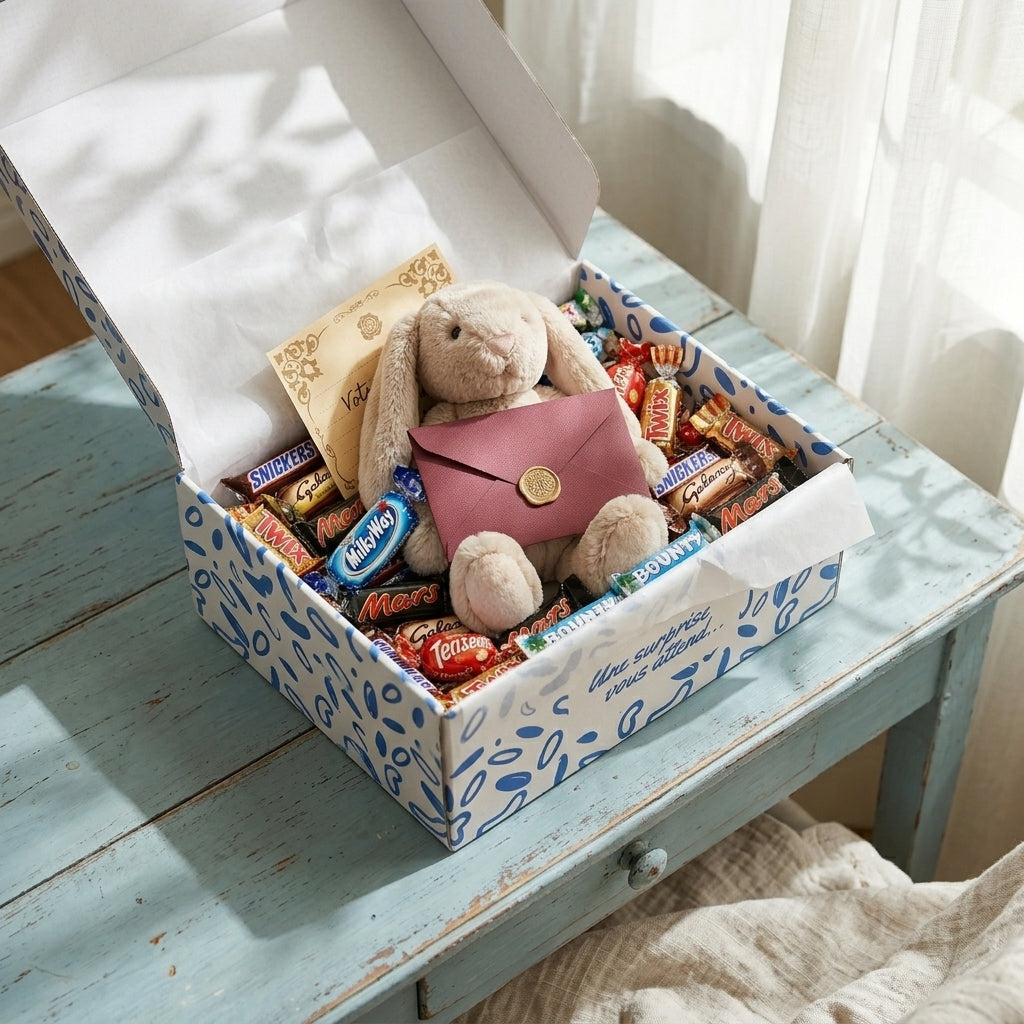 Box Peluche & Chocolats — Coffret Surprise Personnalisé - Lune de cœur 