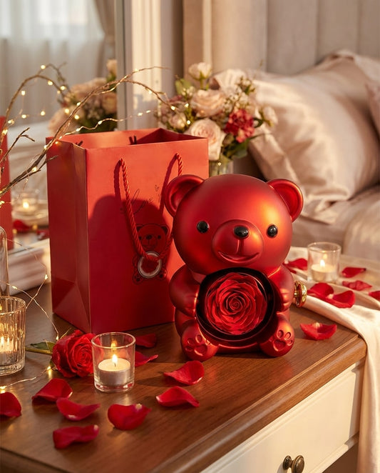 Coffret Ourson & Rose Éternelle avec Collier - Lune de cœur 