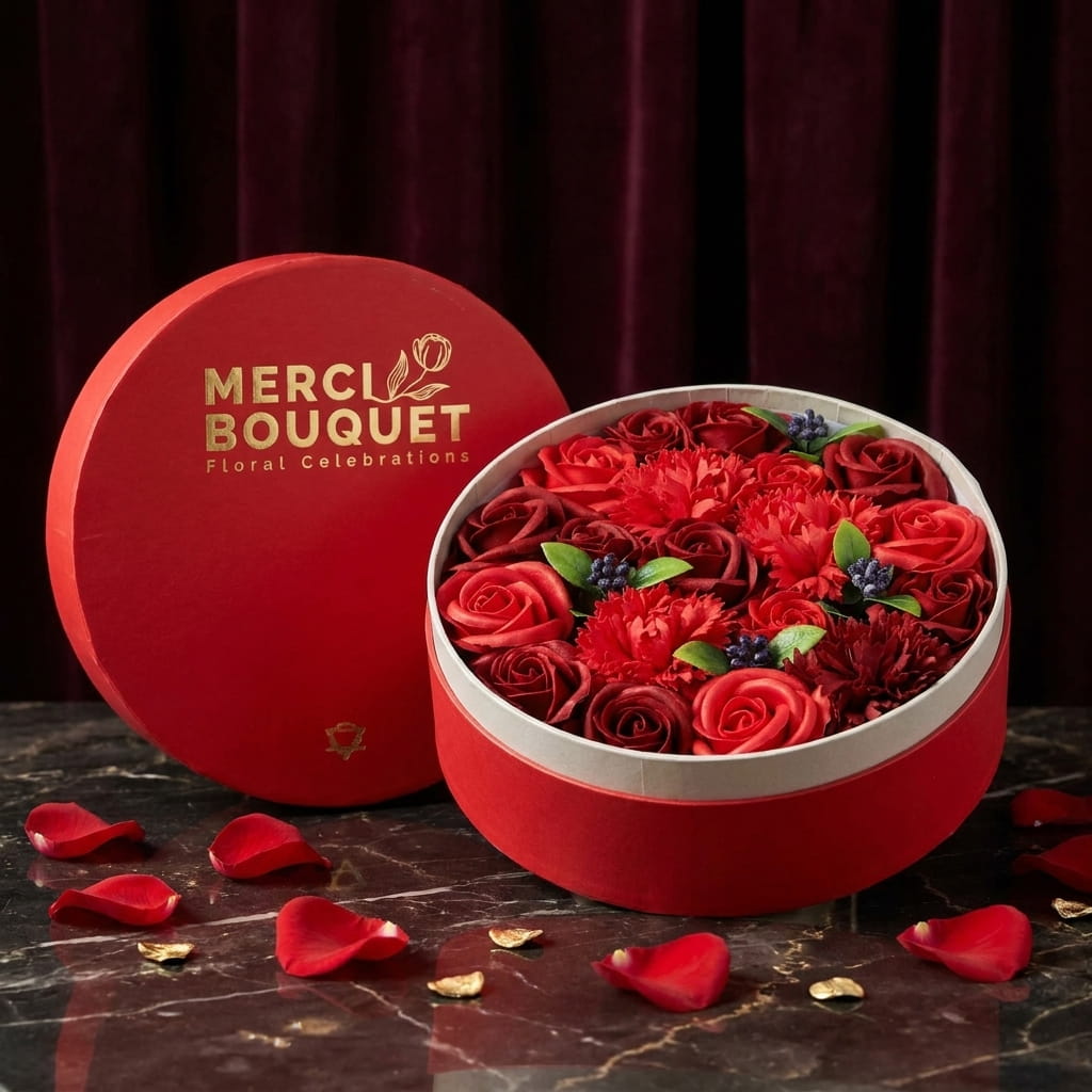 Boîte ronde rouge mat Lune de Cœur, design minimaliste élégant