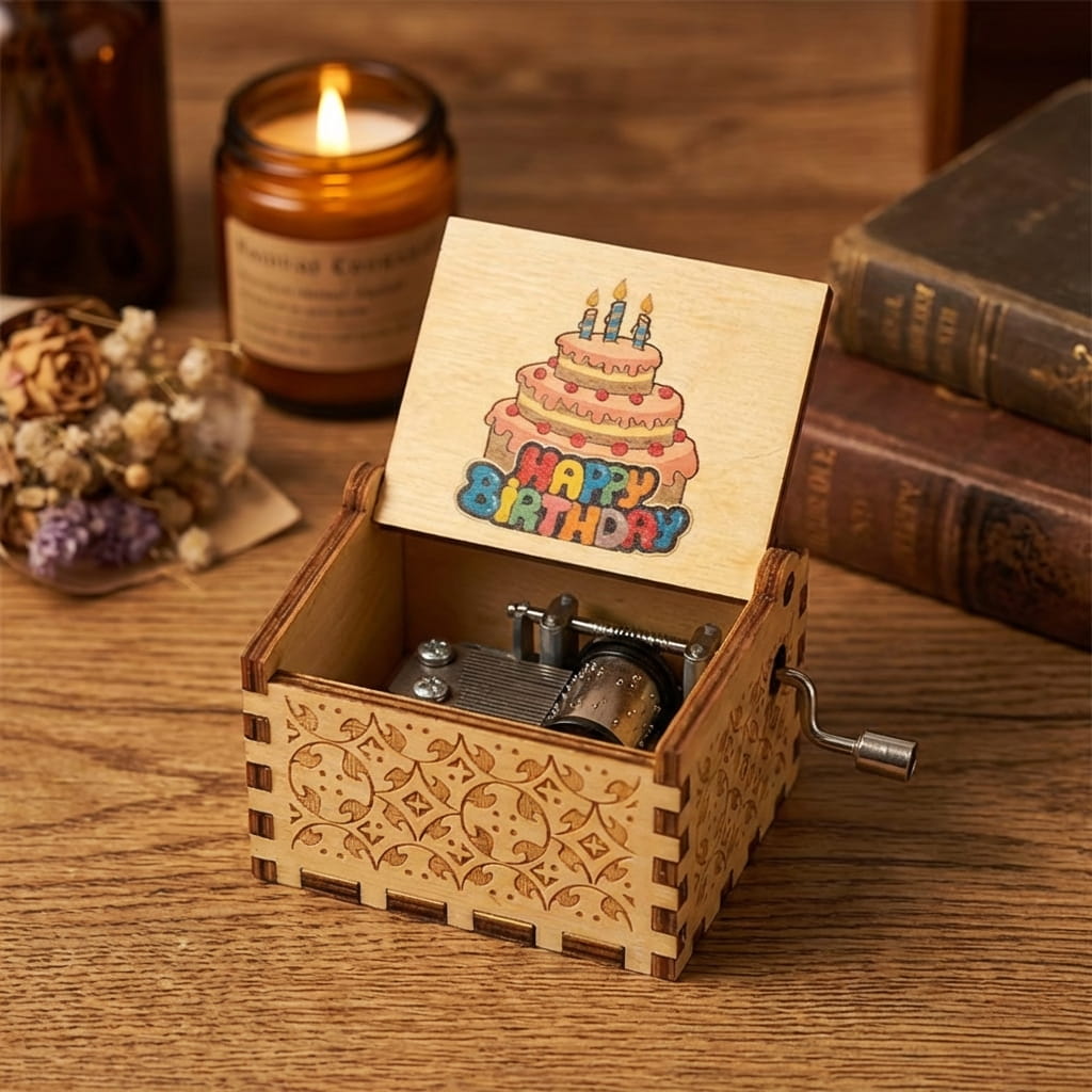 Boîte à Musique Anniversaire en Bois Vintage