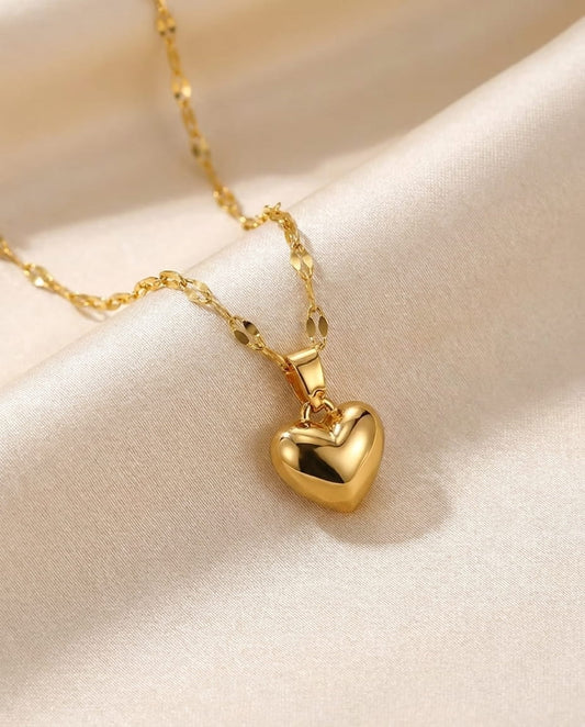Collier doré pendentif cœur bombé avec chaîne maille miroir, dans coffret cadeau rouge — bijou élégant Lune de Cœur