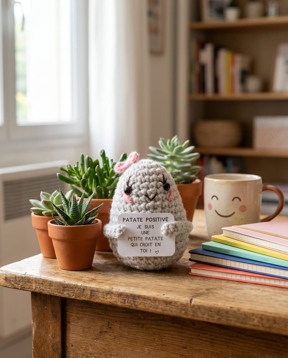Patate Positive Rose posée sur bureau décoration - idée cadeau fête des mères anniversaire femme