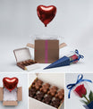 Envoyer un ballon cœur rouge avec rose et gourmandises, box cadeau surprise livraison à domicile
