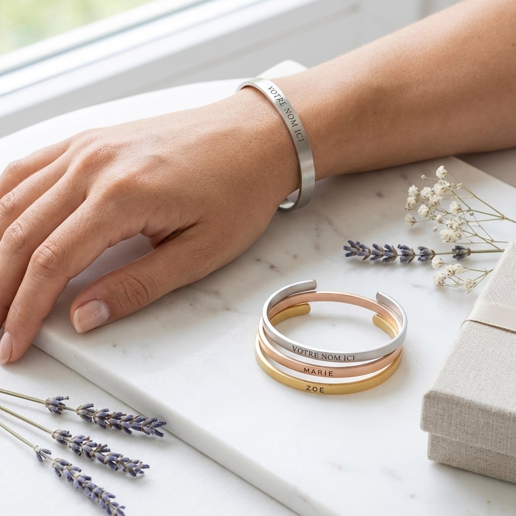 Bracelet Personnalisé – Gravure Prénom, Date ou Message