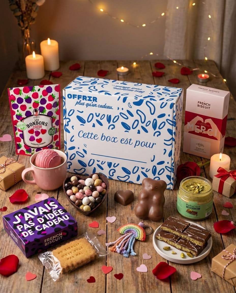 Box cadeau personnalisée à composer avec gourmandises et message