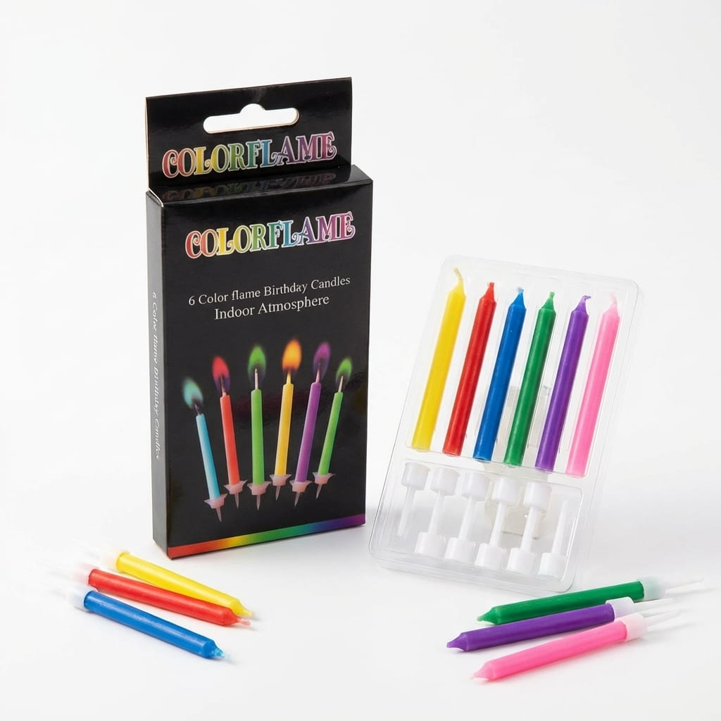 Lot de 6 bougies anniversaire colorées avec bougeoirs