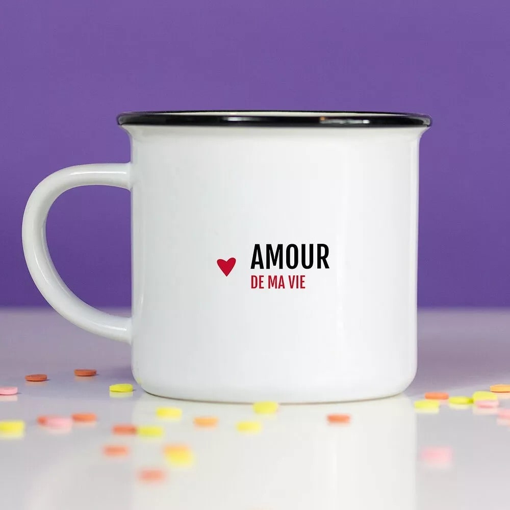 Mug en céramique blanc avec inscription "Amour de ma vie", idée cadeau made in France