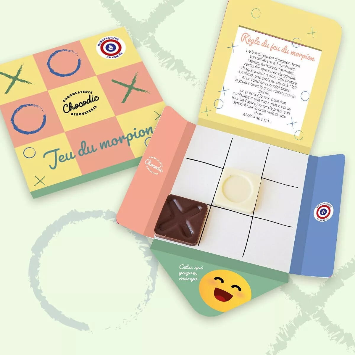 Chocolats artisanaux en forme de pions pour jeu de morpion – Chocolat au lait et blanc