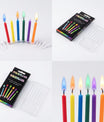 Bougies anniversaire multicolores allumées sur gâteau blanc