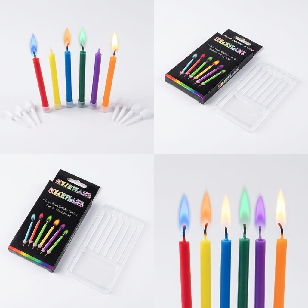 Bougies anniversaire multicolores allumées sur gâteau blanc