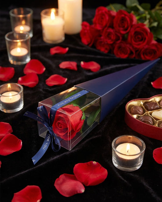 Rose éternelle en savon dans étui cadeau – fleur de bain parfumée