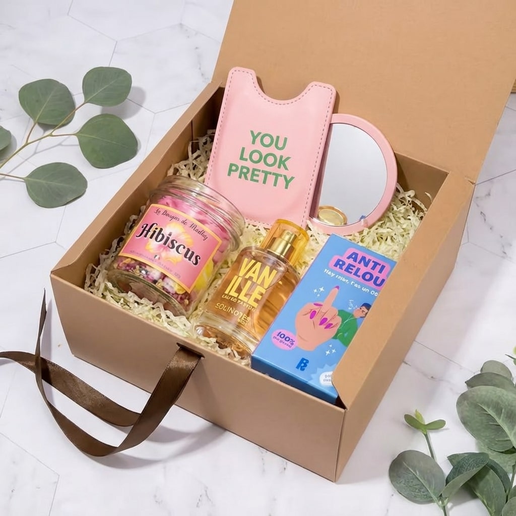 Bougie décorative hibiscus dans box premium cadeau
