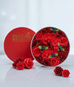 Roses de savon premium rouge vif, détail texture et parfum