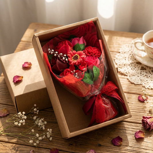 Bouquet de savon rouge décoratif – coffret cadeau
