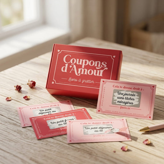 Carte à gratter Coupon d'Amour rose à offrir en couple