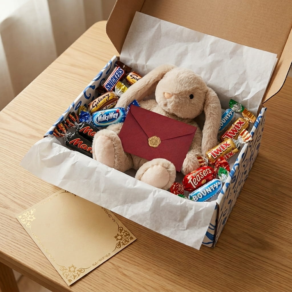 Box Peluche & Chocolats — Coffret Surprise Personnalisé - Lune de cœur 