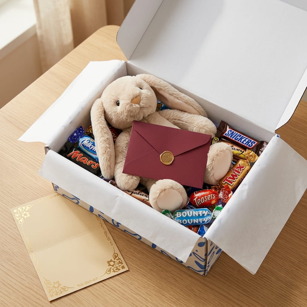 Box Peluche & Chocolats — Coffret Surprise Personnalisé - Lune de cœur 