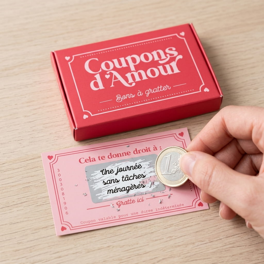 Main qui gratte un coupon d'amour pour révéler un bon surprise