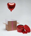 Box ballon coeur rouge helium avec coffret roses de savon rouges Lune de Coeur