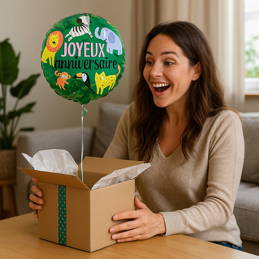 Box Ballons Joyeux Anniversaire Jungle - Lune de cœur 