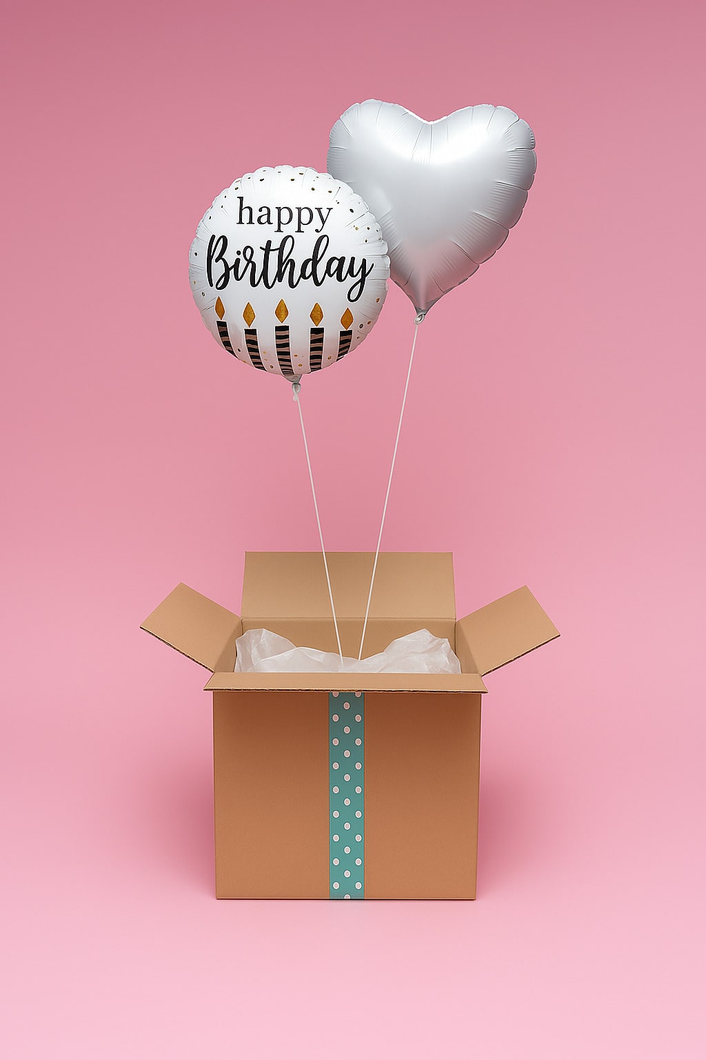 Ballon Happy Birthday & Cœur Blanc - Lune de cœur 